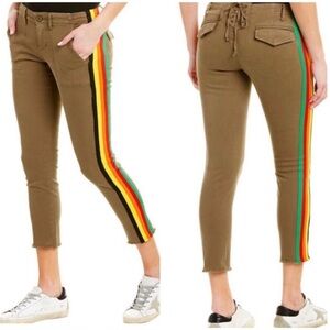 Pam & Gela Twill Utility Side Stripe Mid-Rise Ankle Skinny Pant Green 29